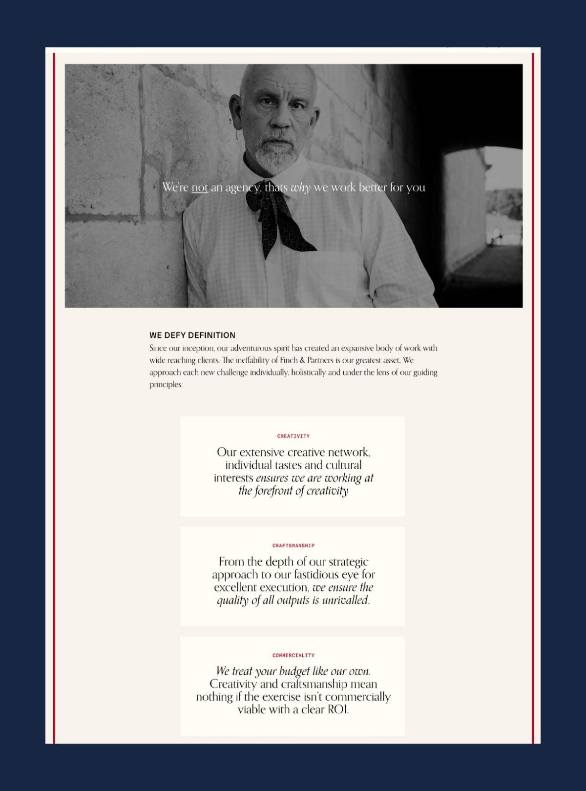 Screenshot of the Creation and Collaboration page on the Finch & Partners new website