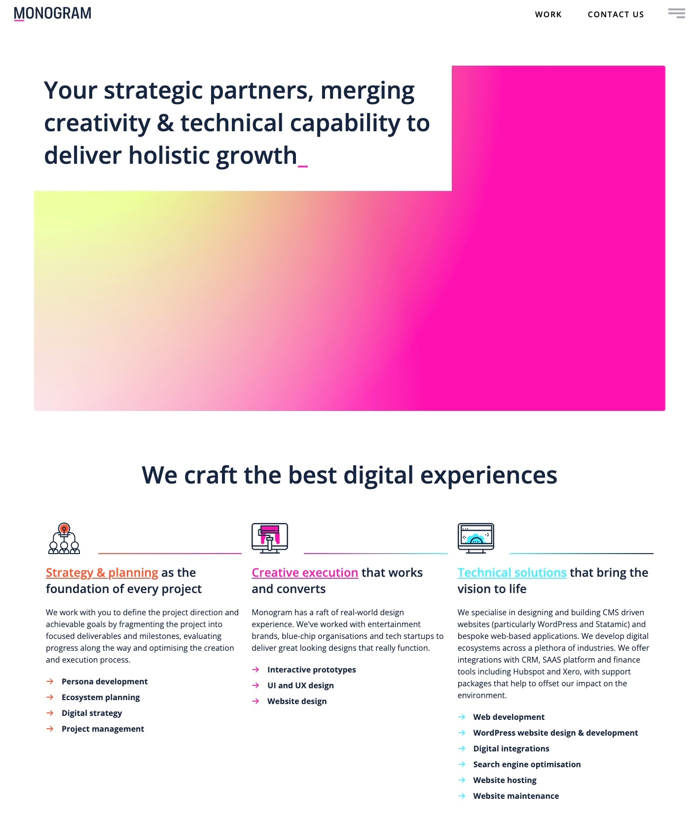 Image showing a the homepage of the new Monogram website